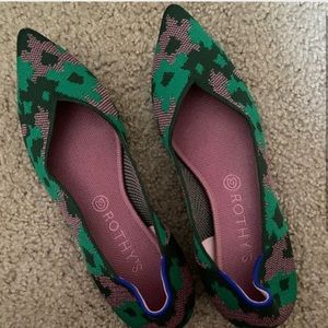 Rothy’s pink and green camo point flats